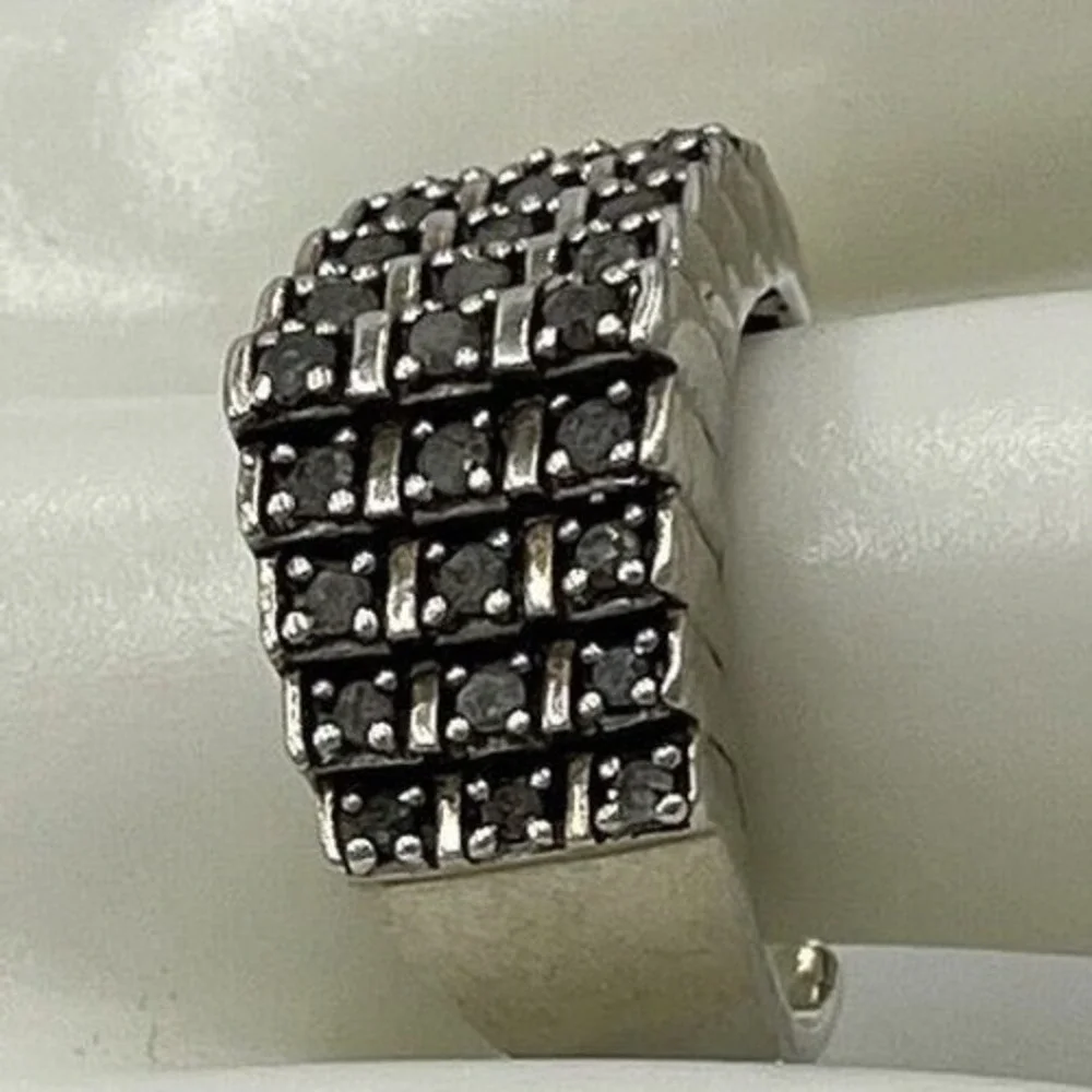JWBR Sterling Silver & Diamond Tiered Cocktail Anniversary Open Back Ring Sz 8.5